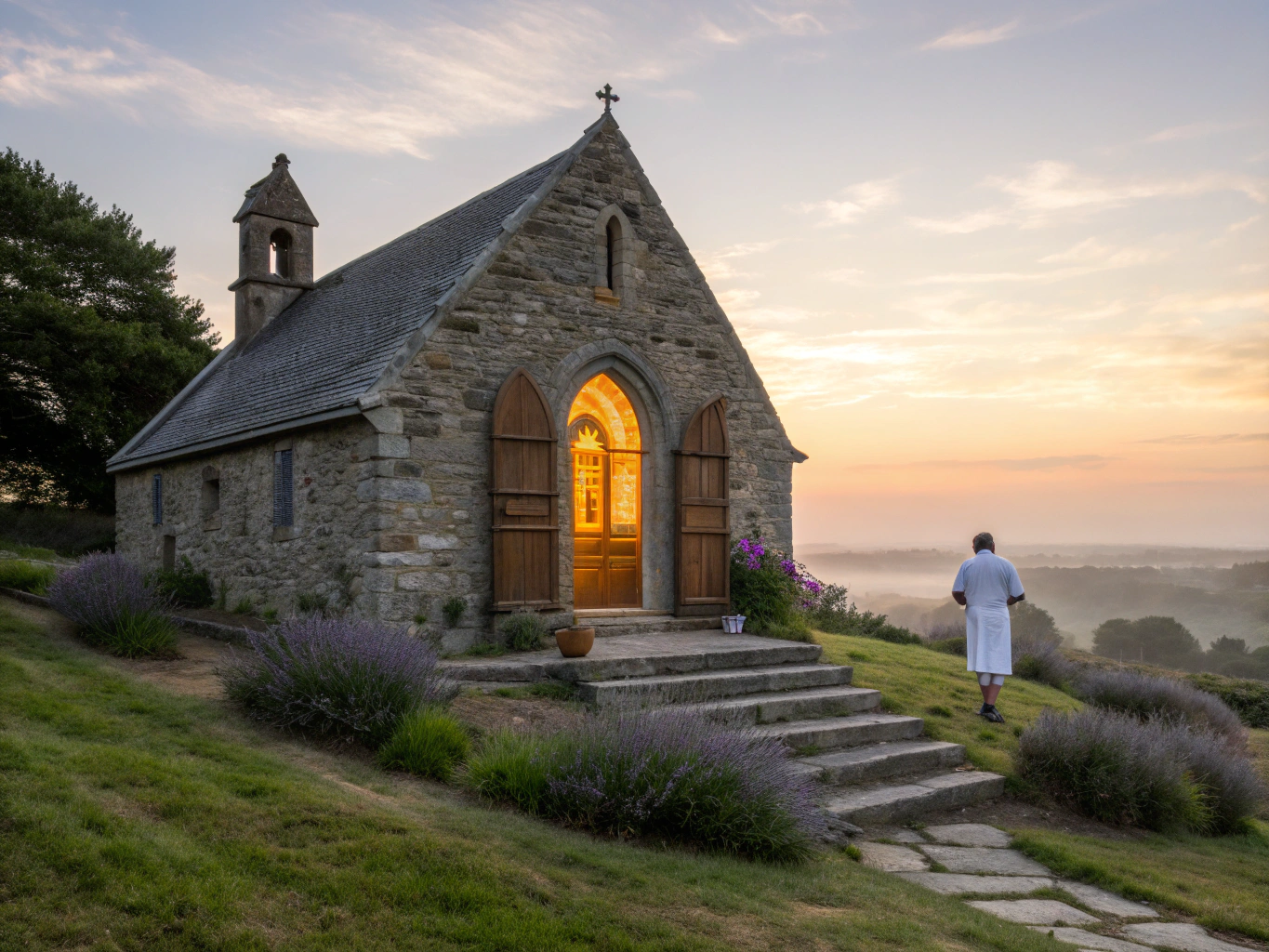 La chapelle intégrée dans le paysage breton