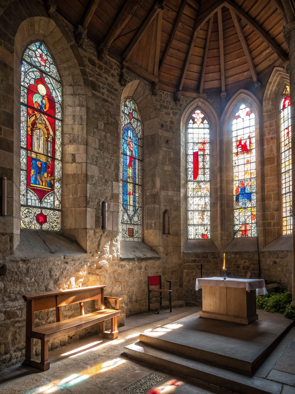 Lumière traversant les vitraux anciens